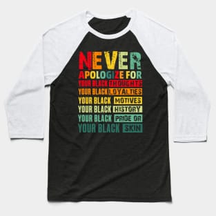 Never Apologize For Your Blackness Baseball T-Shirt